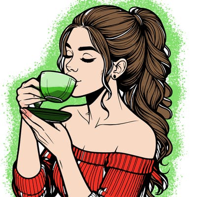 realistic woman drinking tea