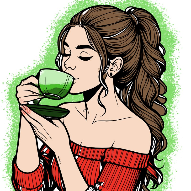 realistic woman drinking tea