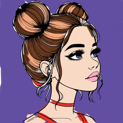 realistic girl with buns on the top of her head