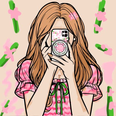 a realistic girl holding her phone taking pictures