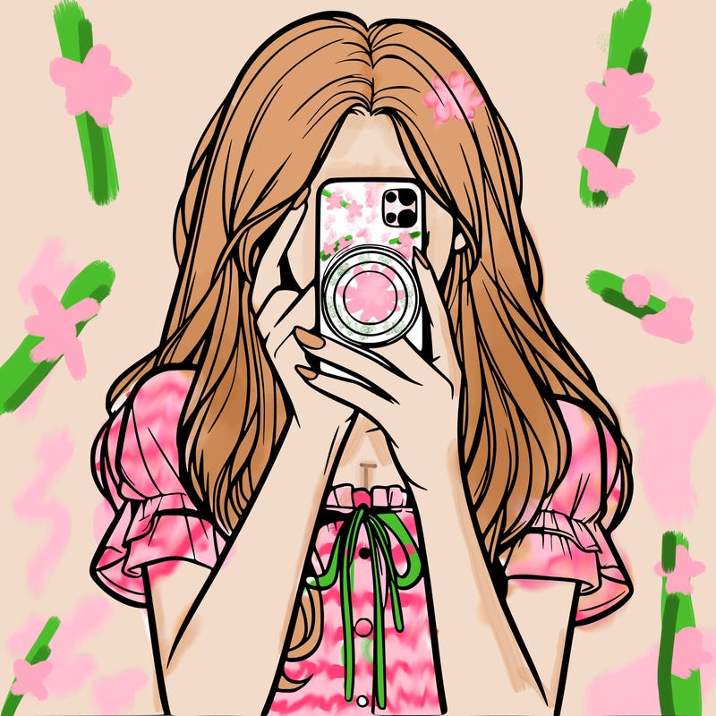 a realistic girl holding her phone taking pictures