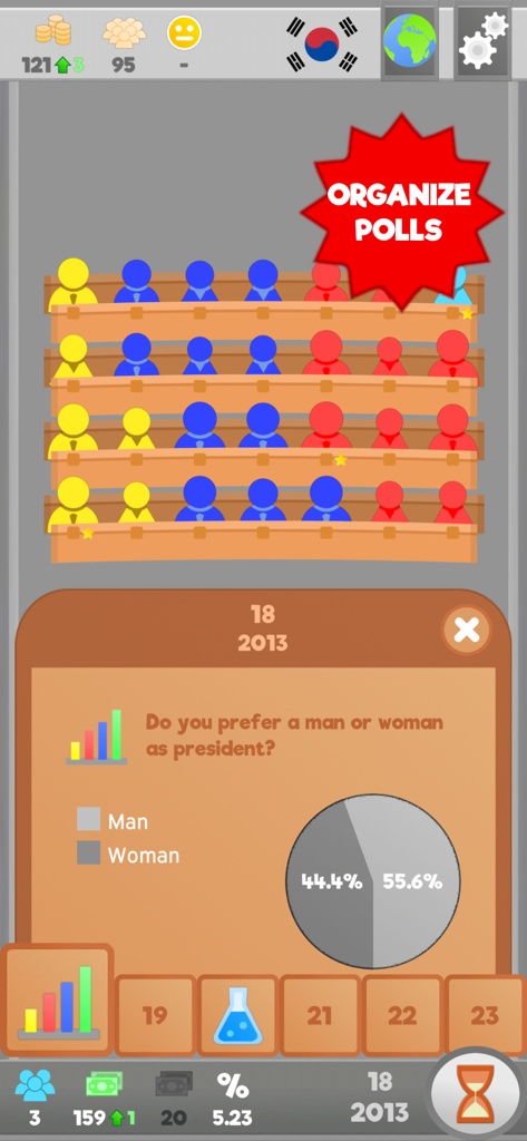 Lawgivers - Lawgivers game interface displaying a public opinion poll about presidential preferences in parliament