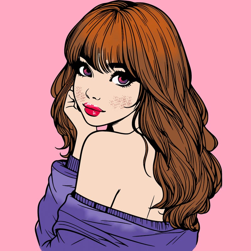 realistic girl with bangs looking over her shoulder