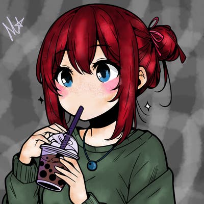 manga character drinking boba