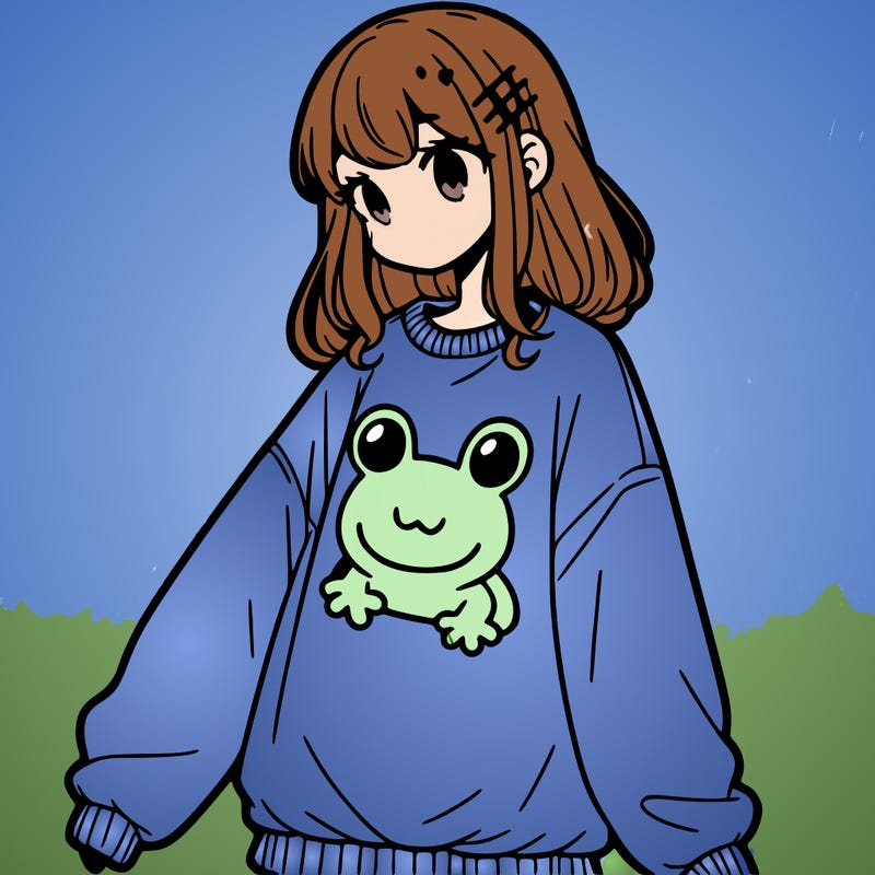 girl wearing frogging sweatshirt