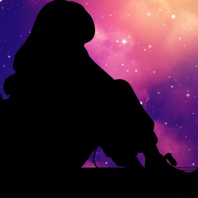 realistic girl sitting on the ground listening to music