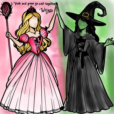 detailed realistic split of a princess and a witch