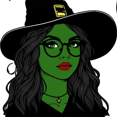 a witch with glasses realistic