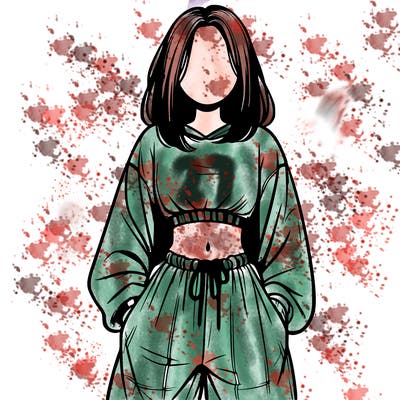 realistic girl faceless with baggy pants and a crop top