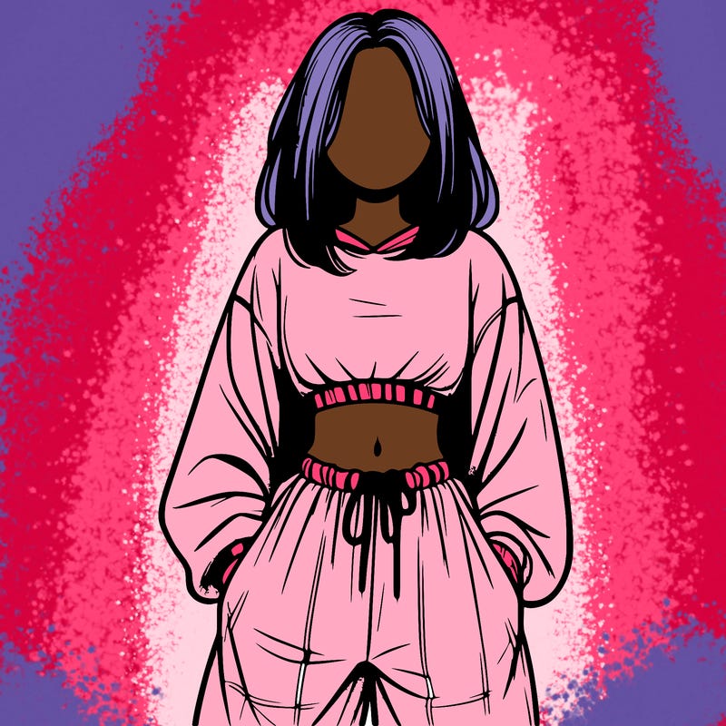 realistic girl faceless with baggy pants and a crop top