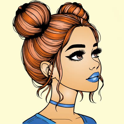 realistic girl with buns on the top of her head