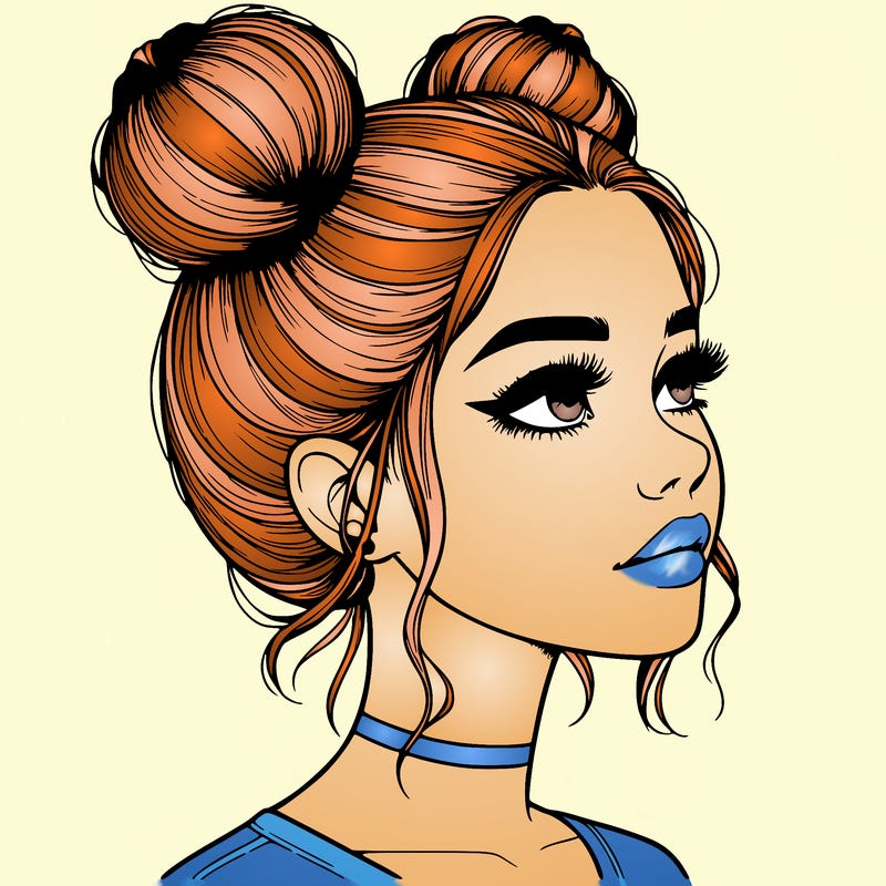 realistic girl with buns on the top of her head