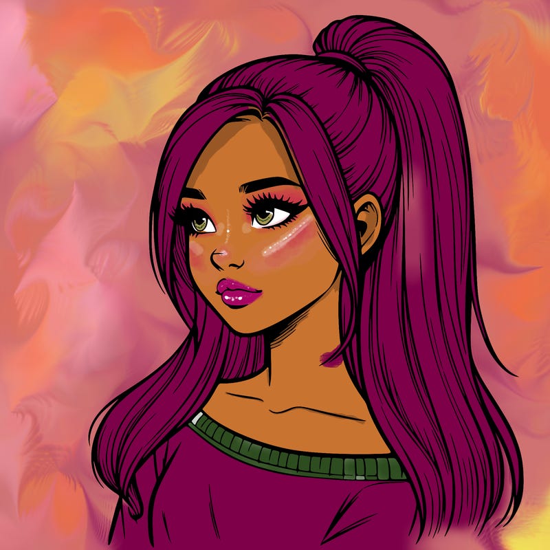 realistic girl with a high ponytail