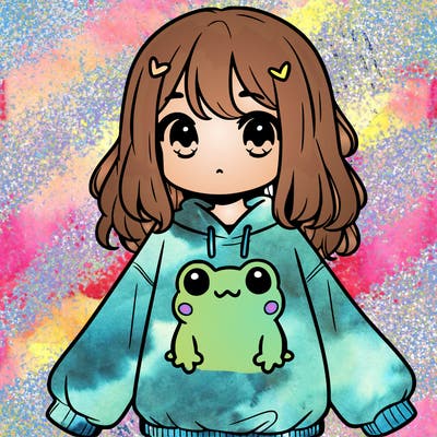 girl wearing frogging sweatshirt