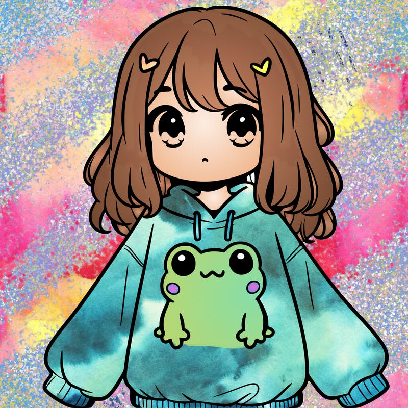 girl wearing frogging sweatshirt