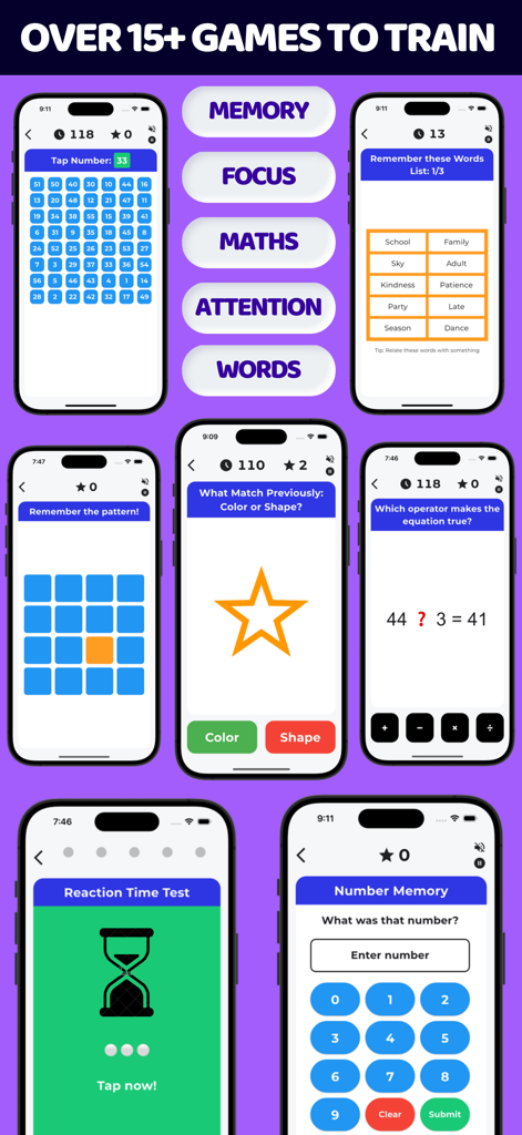 Mind Games: Brain Training Gym - Una colección de juegos de entrenamiento cerebral para la memoria, la concentración y el cálculo mental de la aplicación Mind Games