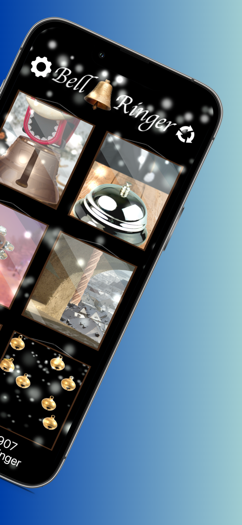 Bell Ringer - Interface of the Bell Ringer app on a smartphone displaying a grid of different bell types like desk bells and church bells