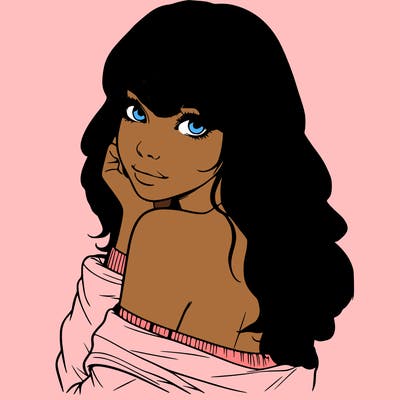 realistic girl with bangs looking over her shoulder