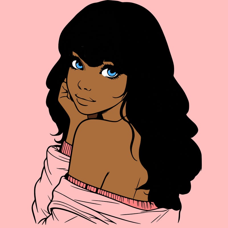 realistic girl with bangs looking over her shoulder