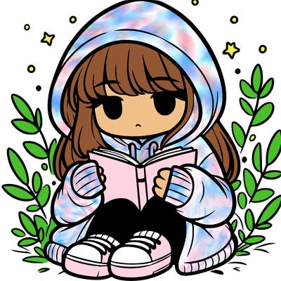 girl in oversized hoodie reading a book