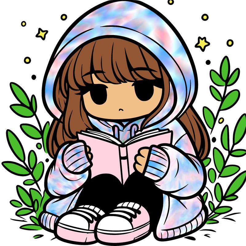 girl in oversized hoodie reading a book