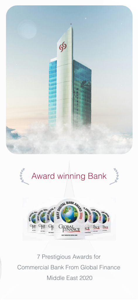 CB Corporate Banking - CB Corporate Banking skyscraper and Global Finance Middle East 2020 awards trophies