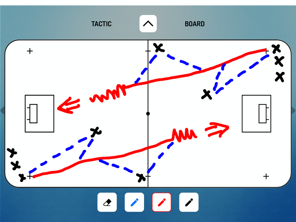 GameStats Floorball - Digital tactic board for floorball coaching showing plays and player movements on a virtual rink.