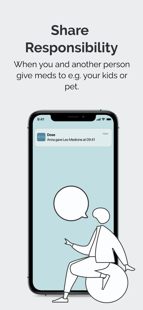 Ecrã de smartphone mostrando uma notificação de que um membro da família administrou a medicação num contexto de cuidados partilhados