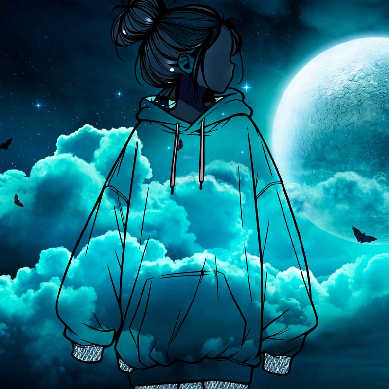 realistic girl with a oversized sweatshirt on and a bun