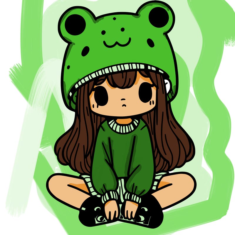 a girl wearing a frog hat and some frog socks