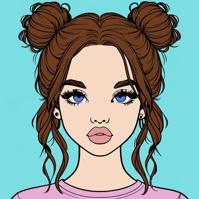 realistic girl with two buns in hair and lips
