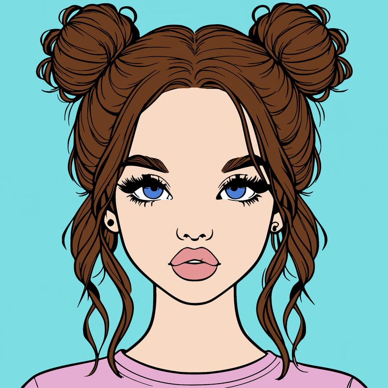 realistic girl with two buns in hair and lips