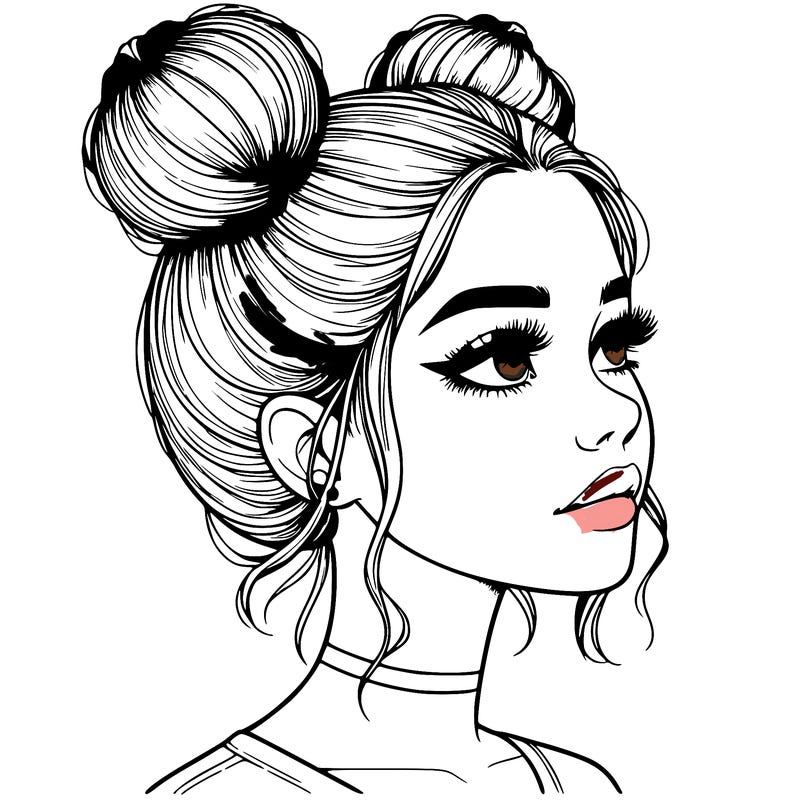 realistic girl with buns on the top of her head