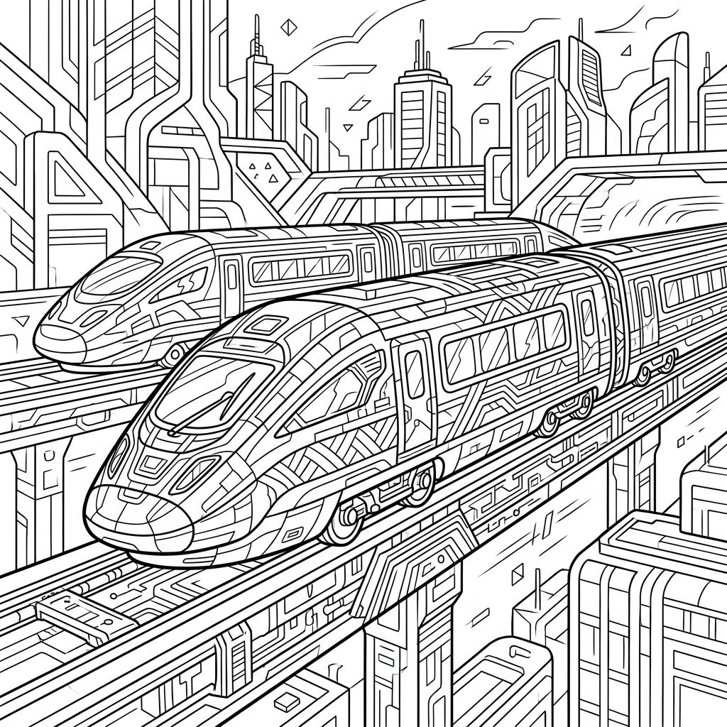 Maglev Trains Coloring Page for Adults - Detailed Designs — Color Pop