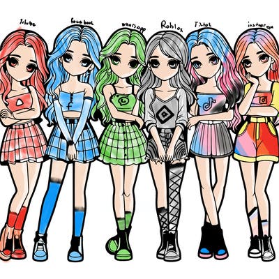 a group of girls realistic