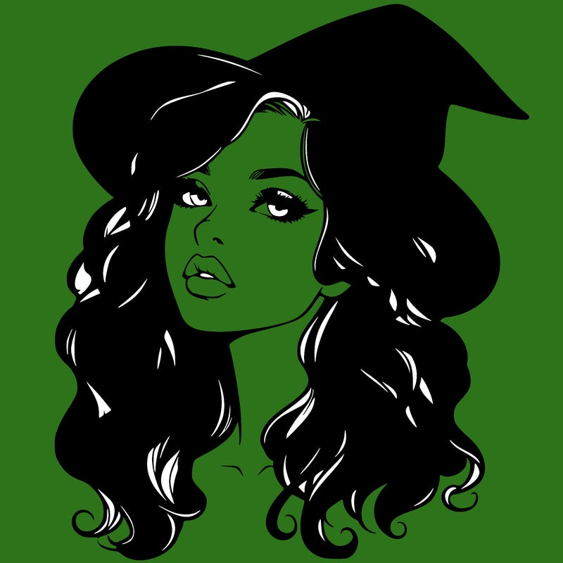 realistic witch girl with wavy hair and lips
