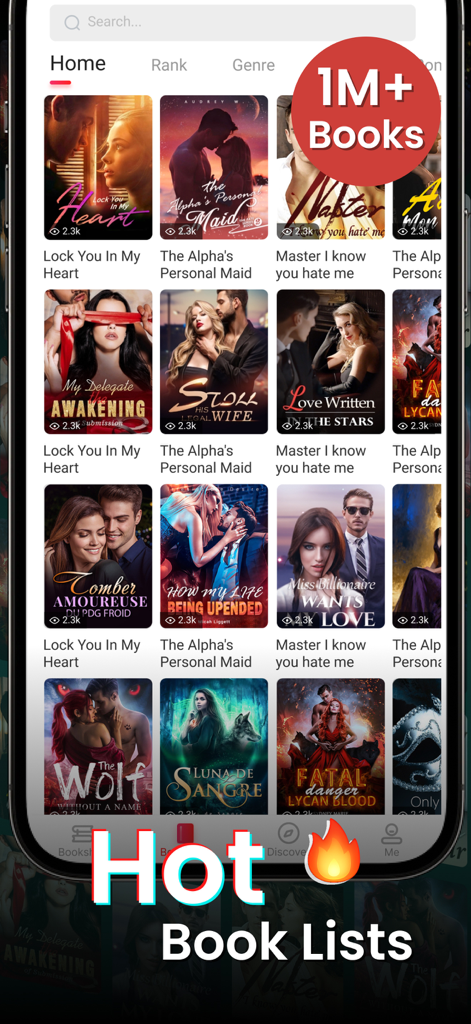 BookTok：Reading Novel & eBook - Home screen of the BookTok app showing a variety of trending romance and fantasy web novels.