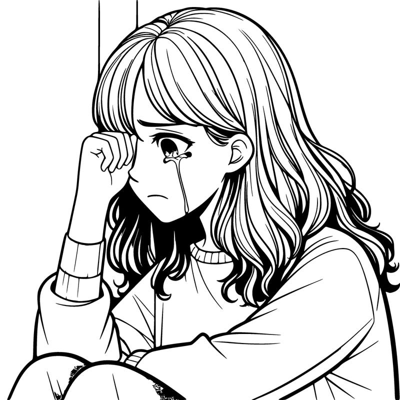 realistic girl crying in a corner