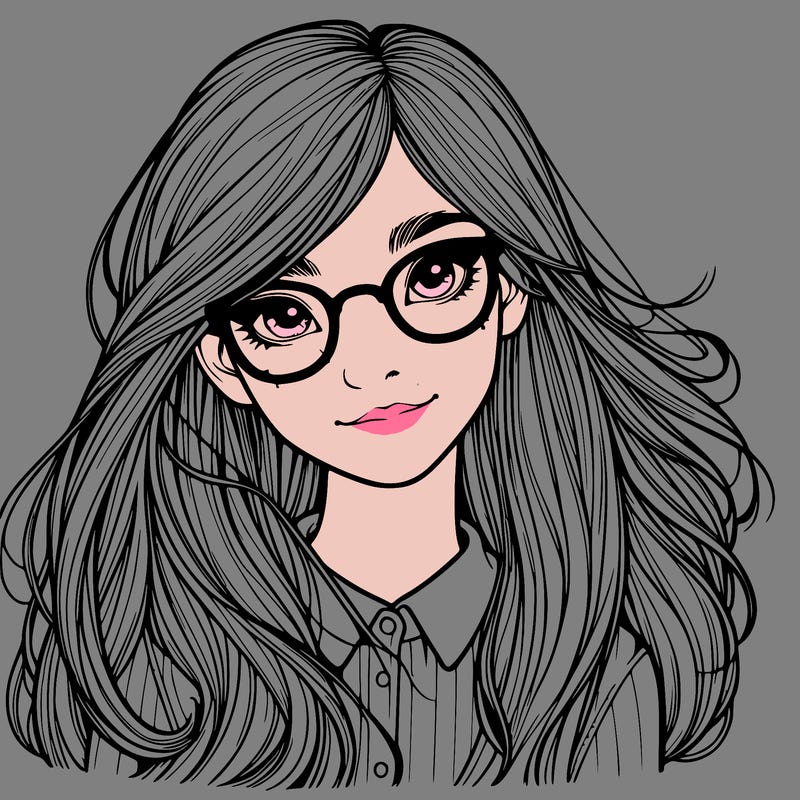 girl with long hair and freckles and glasses realistic