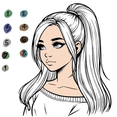 realistic girl with a high ponytail