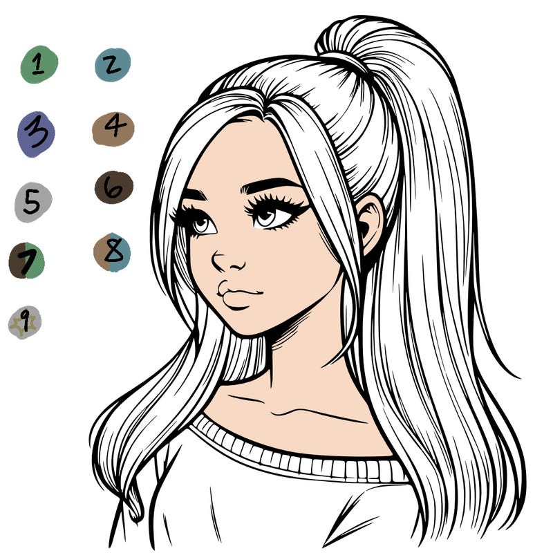 realistic girl with a high ponytail