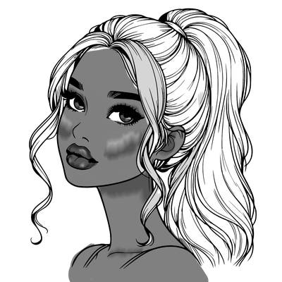 realistic girl with a ponytail on her hair and lips