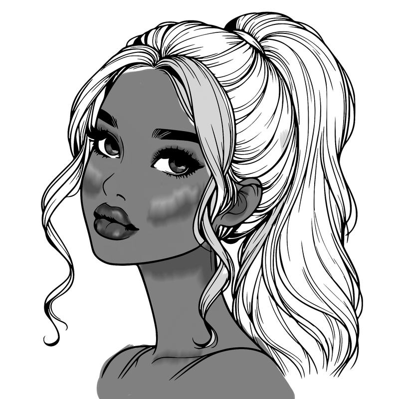 realistic girl with a ponytail on her hair and lips