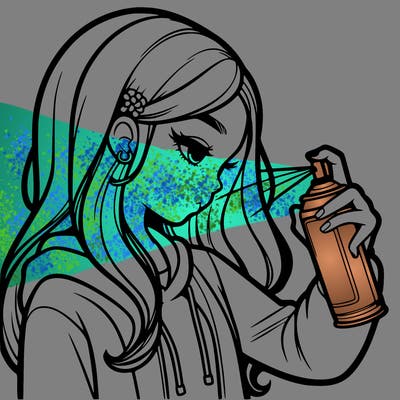 a realistic girl spray painting