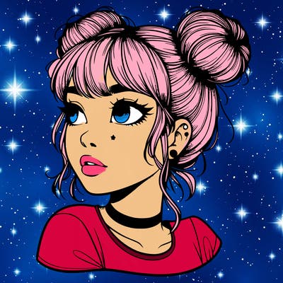 realistic girl with spacebuns