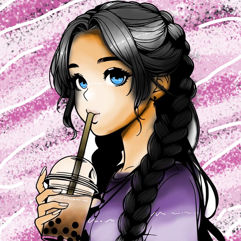 realistic girl with braided hair drinking boba