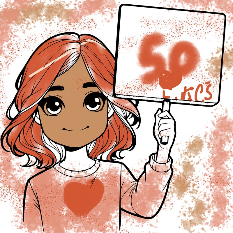 realistic girl holding up a sign