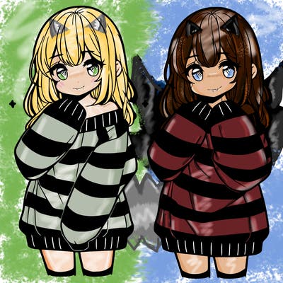anime girl in a striped oversized sweater