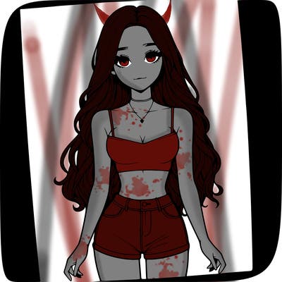 a realistic girl with long hair and in a crop top and shprts