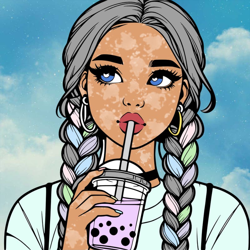realistic girl with braided hair drinking boba